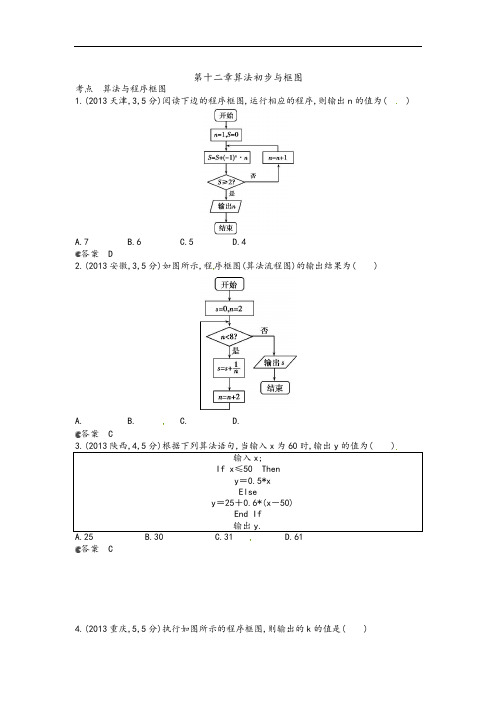 2013年全国高考数学试题分类汇编算法初步与框图