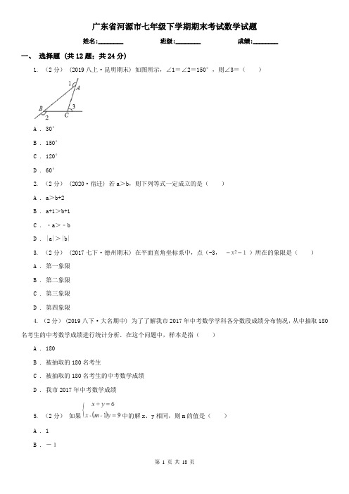 广东省河源市七年级下学期期末考试数学试题    