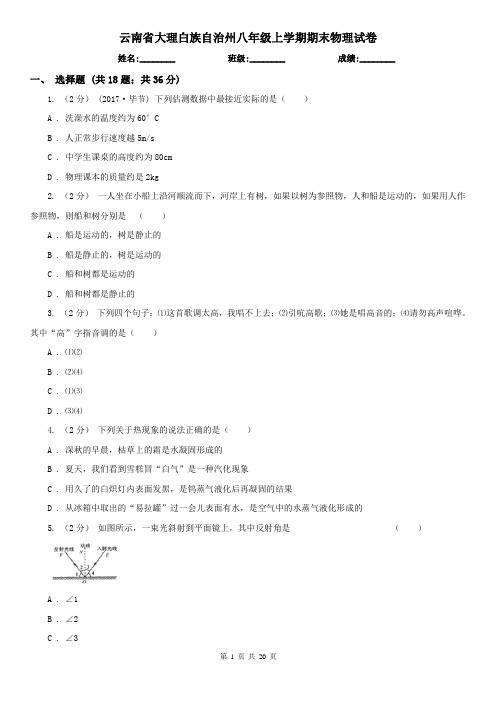 云南省大理白族自治州八年级上学期期末物理试卷