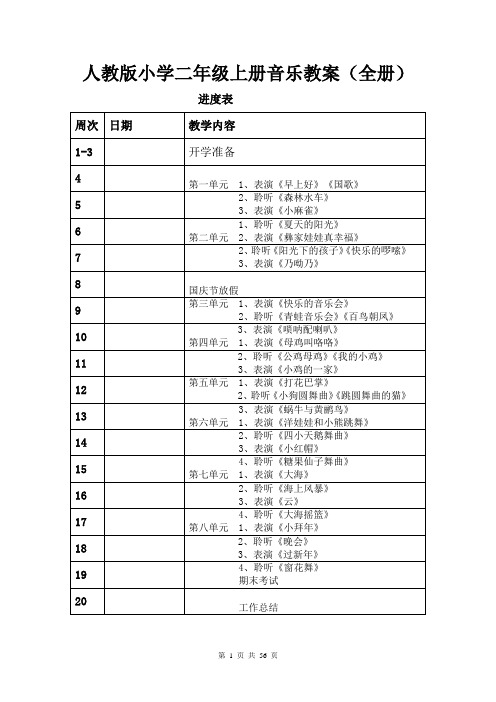 人教版小学二年级上册音乐教案(全册)