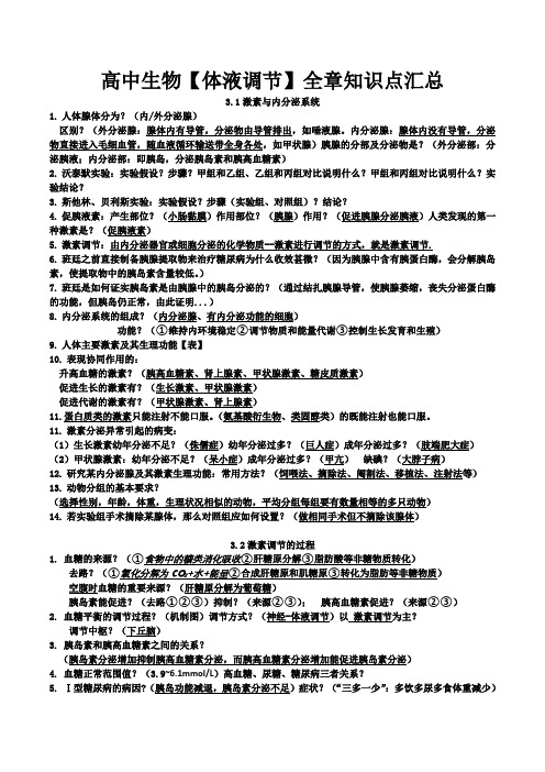 高中生物【体液调节】全章知识点汇总