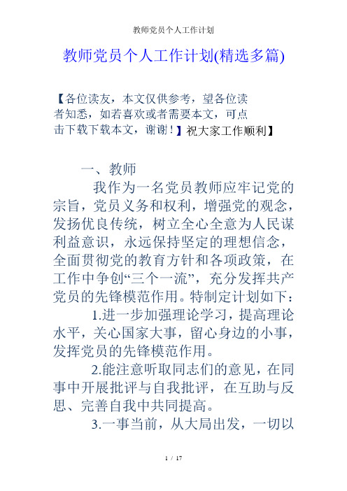 教师党员个人工作计划