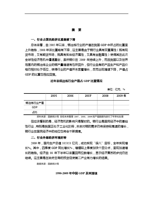 2010年铜冶炼及压延加工行业风险分析报告