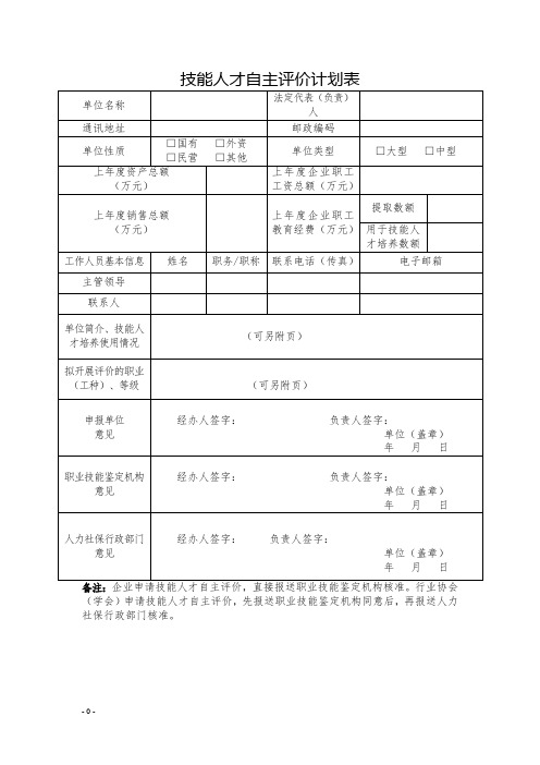 技能人才自主评价计划表