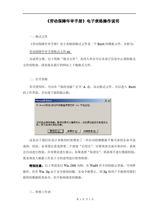 劳动保障年审手册电子表格操作说明
