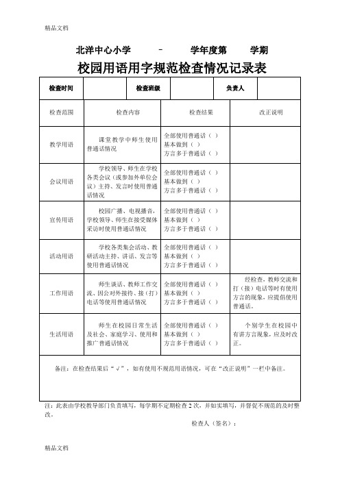 校园用语用字规范检查记录表(汇编)