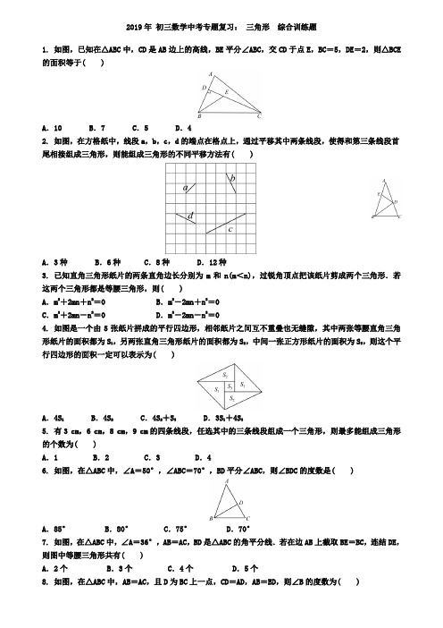 2019年中考数学专题复习《三角形》综合训练题含答案