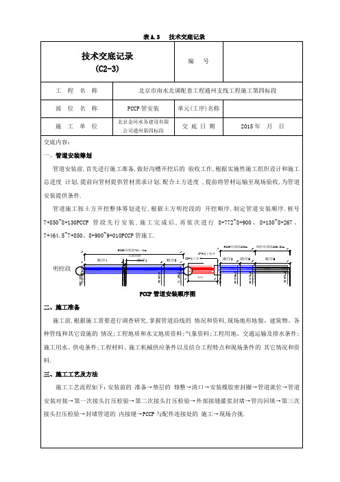 PCCP管安装技术交底记录(优秀工程案例)