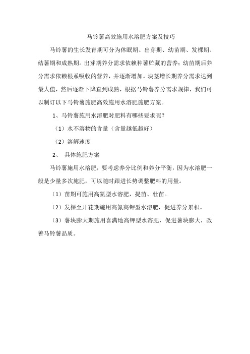 马铃薯高效施用水溶肥方案及技巧