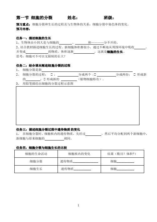 第三章第一节细胞的分裂导学案