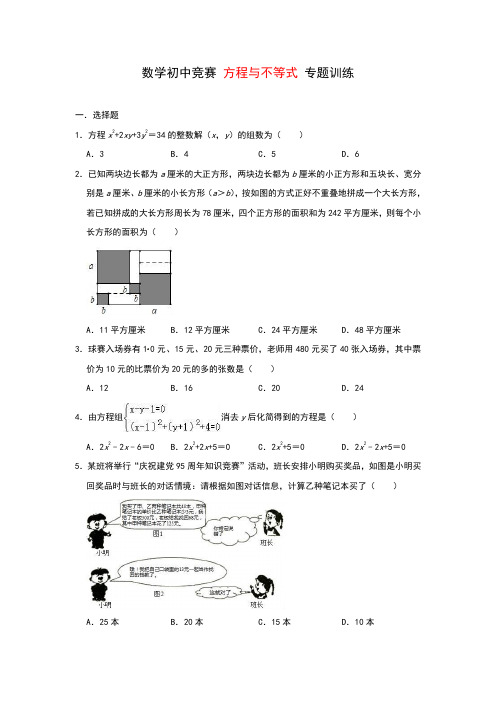 数学初中竞赛 方程和不等式 专题训练(含答案)