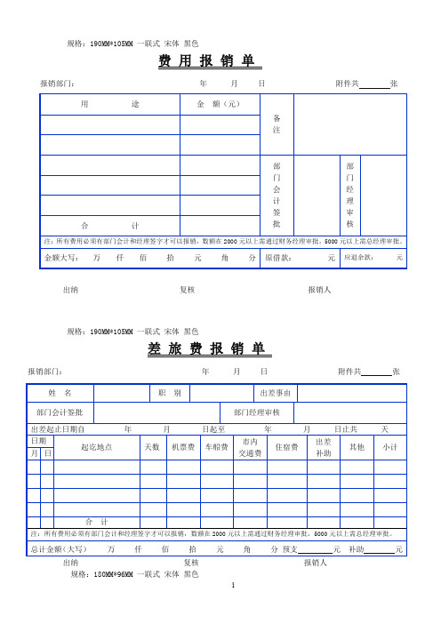 财务报销单表格—带尺寸