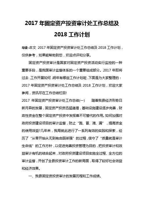 2017年固定资产投资审计处工作总结及2018工作计划