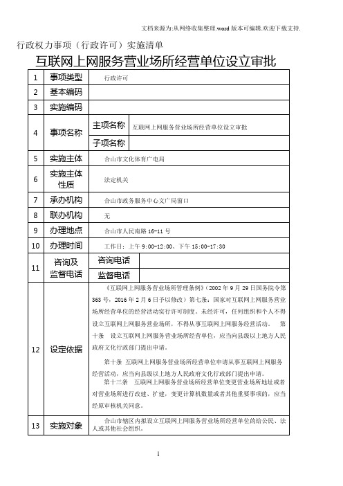 行政权力事项行政许可实施清单