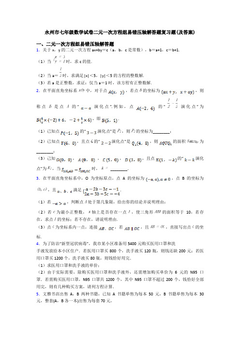 永州市七年级数学试卷二元一次方程组易错压轴解答题复习题(及答案)