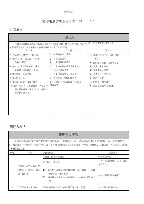 客房计划卫生表