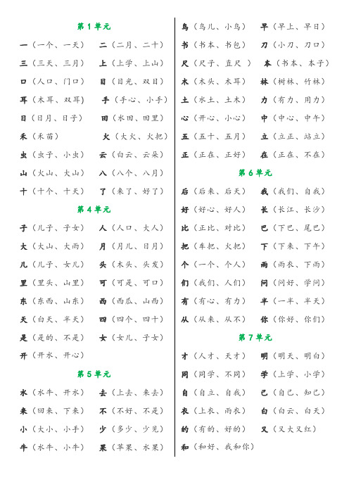 一年级语文上册组词