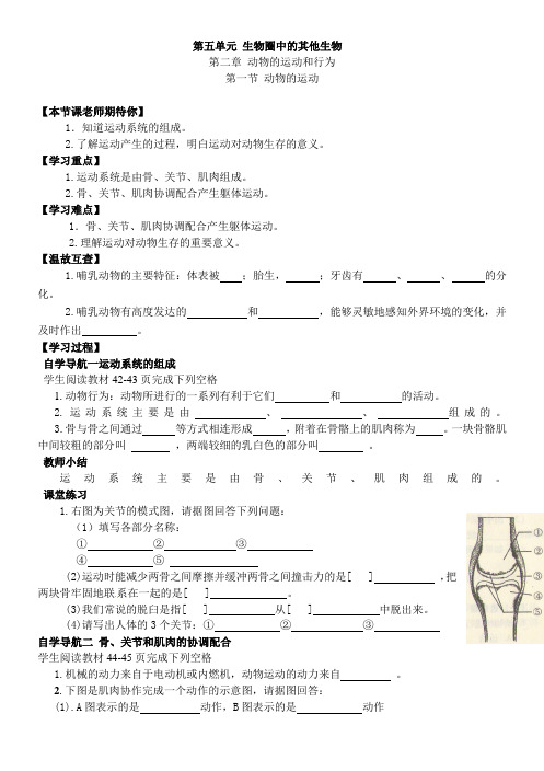 初中生物八年级上册《动物的运动和行为：动物的运动》导学案设计