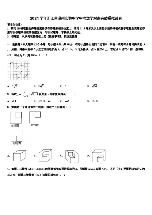 2024届浙江省温州实验中学中考数学对点突破模拟试卷含解析