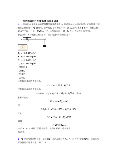 中考物理易错题精选-杠杆平衡条件的应用问题练习题含答案