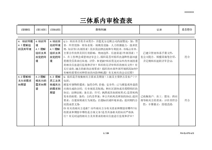 三体系内审检查表