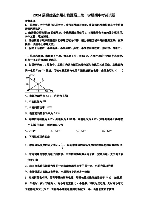 2024届福建省泉州市物理高二第一学期期中考试试题含解析