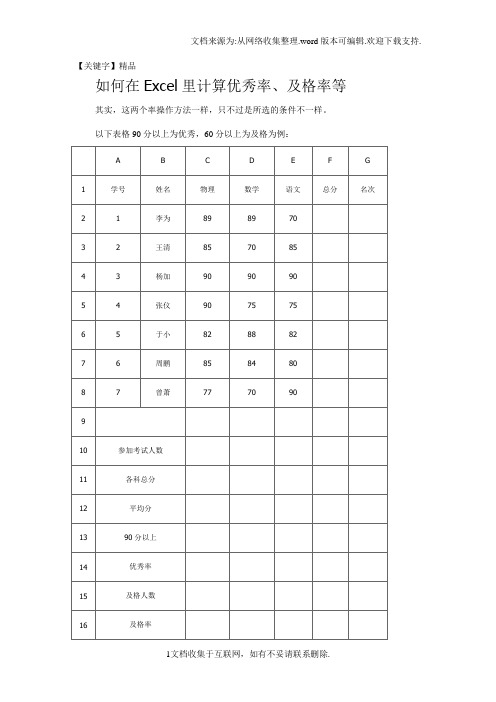 【精品】如何计算优秀率MicrosoftWord文档