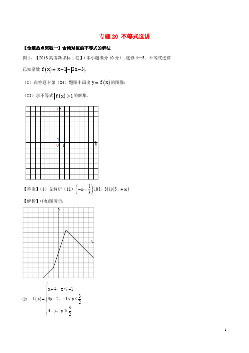 高考数学(考点解读+命题热点突破)专题20 不等式选讲 理