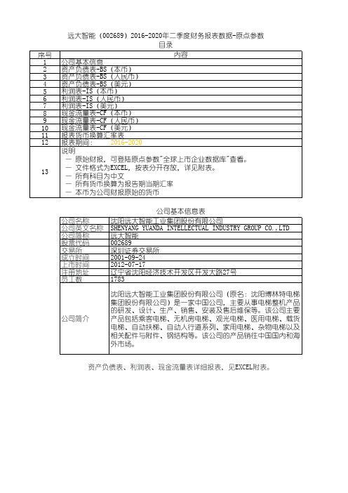 远大智能(002689)2016-2020年二季度财务报表数据-原点参数