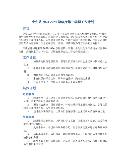 少先队2023-2024学年度第一学期工作计划