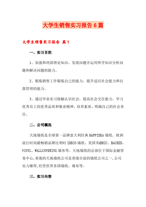 大学生销售实习报告6篇