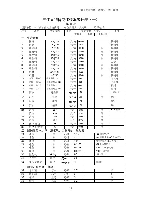 三江物价变化情况统计表