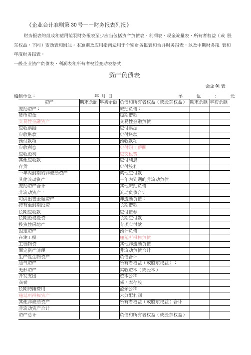 全套报表模板新会计准则