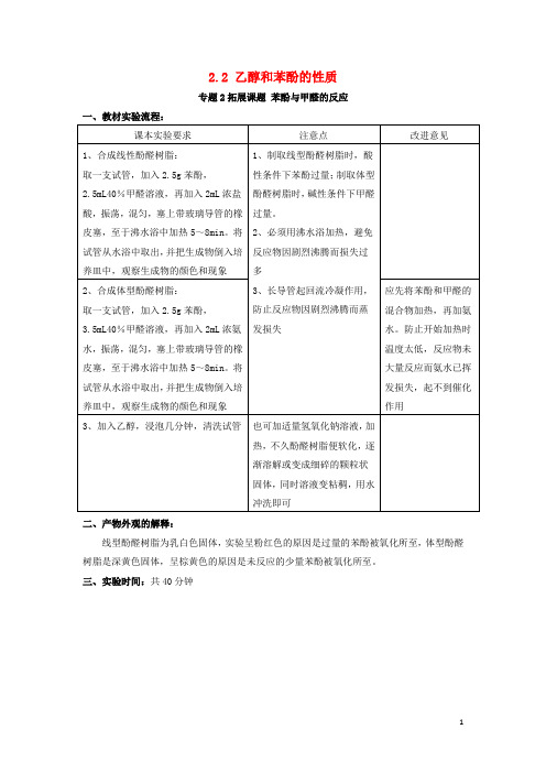 高中化学 2.2 乙醇和苯酚的性质苯酚与甲醛的反应素材2 苏教版选修6