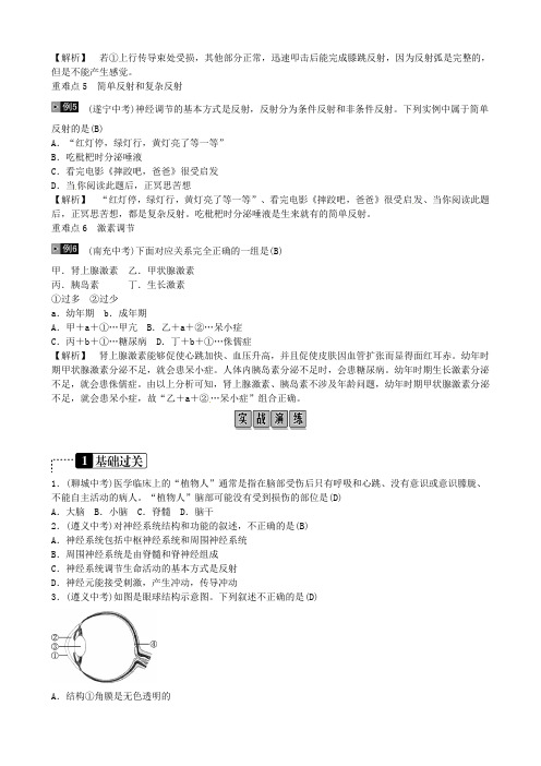 2020年中考生物总复习主题四:课时12 人体生命活动的调节(含答案)
