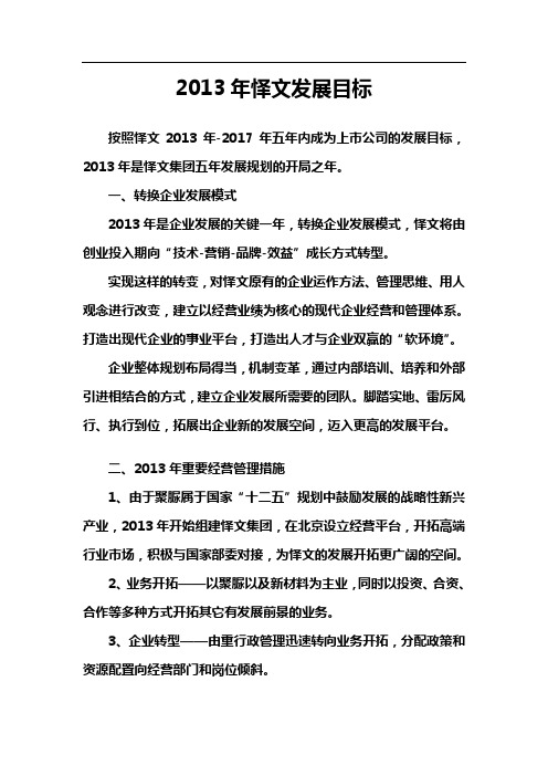 2013年经营目标