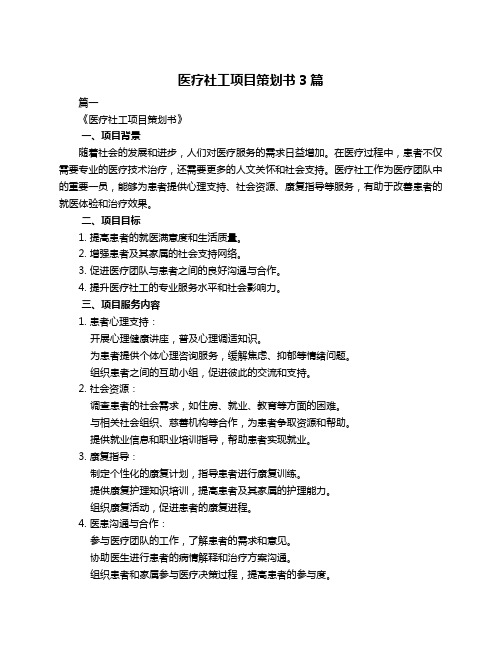 医疗社工项目策划书3篇