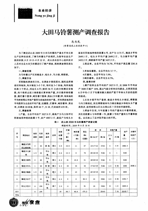 大田马铃薯测产调查报告