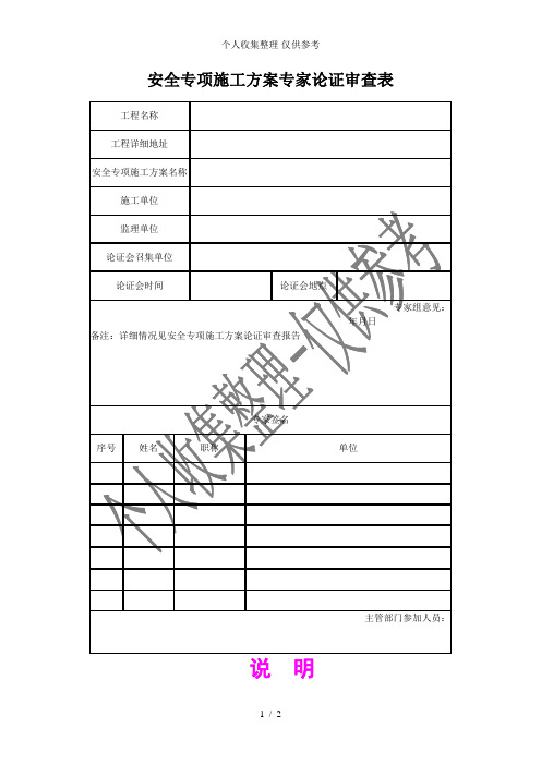 安全专项施工方案专家论证审查表