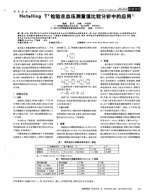 Hotelling T 2检验在血压测量值比较分析中的应用