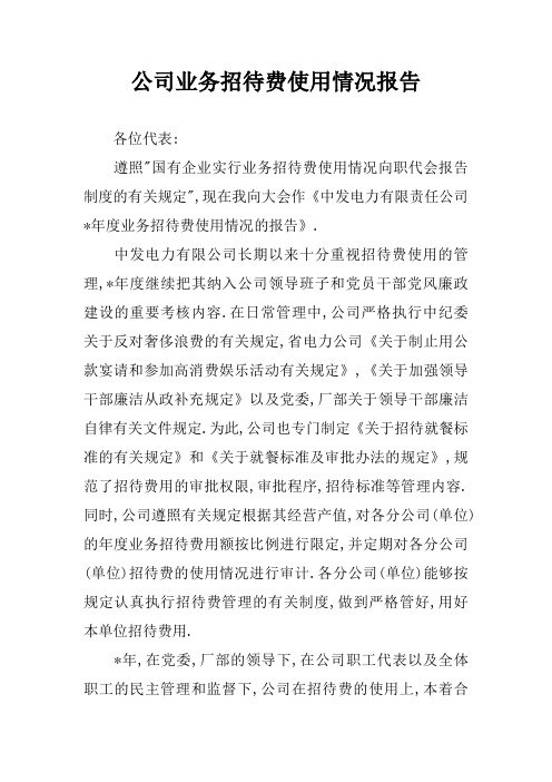 公司业务招待费使用情况报告