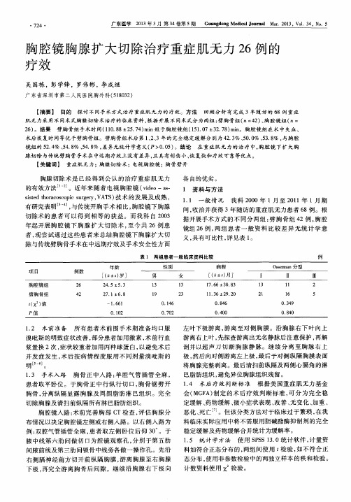 胸腔镜胸腺扩大切除治疗重症肌无力26例的疗效