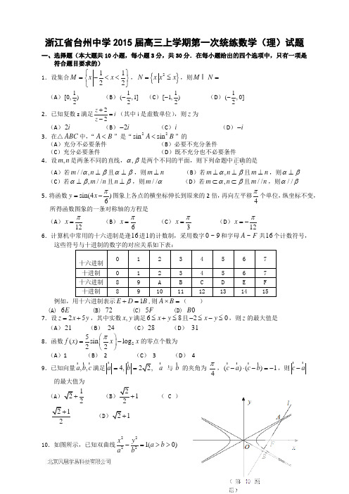 浙江省台州中学2015届高三上学期第一次统练数学(理)试题