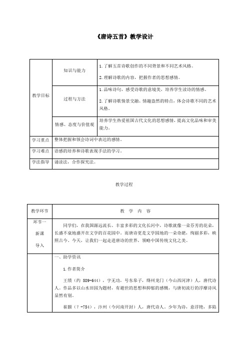 《唐诗五首》教学设计(附教案)