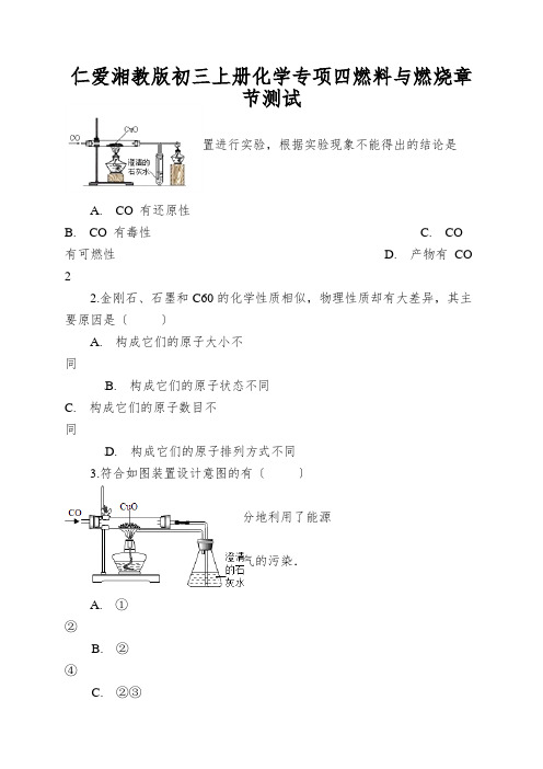 仁爱湘教版初三上册化学专项四燃料与燃烧章节测试