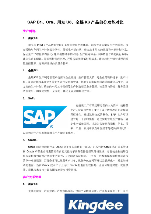 用友、金蝶、SAP、ORA比较