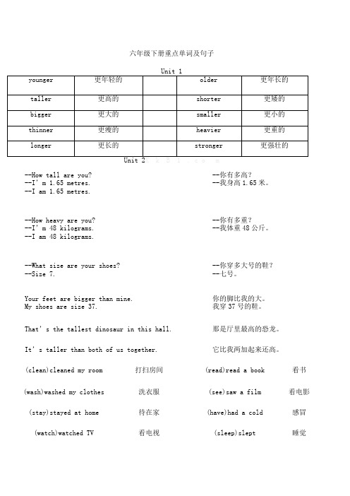 PEP六年级英语下册重点单词和句子汇总