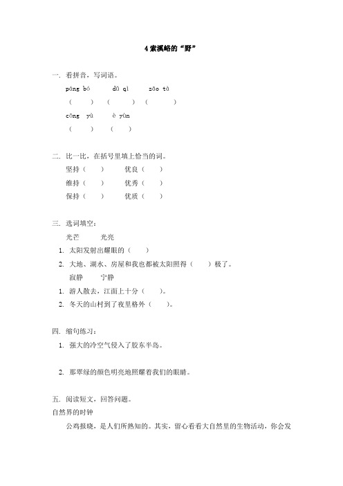 六年级上语文一课一练-索溪峪的“野”人教新课标版(pdf、有答案)