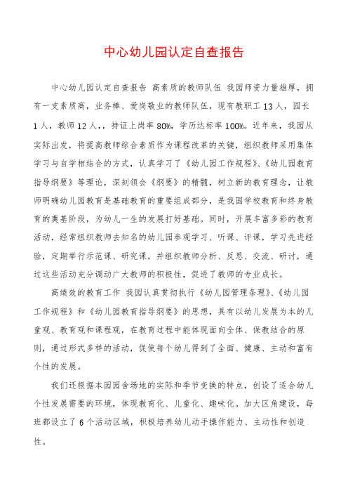 中心幼儿园认定自查报告