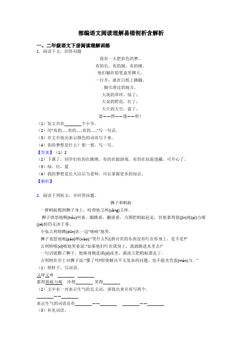 二年级部编语文阅读理解易错剖析含解析